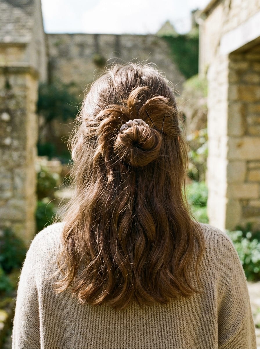 Half-up Messy Bun - Dutt Frisur für lange Haare